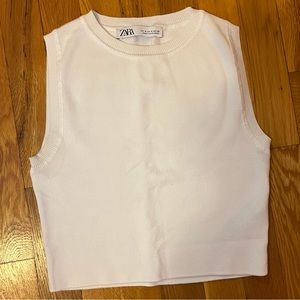 Zara White Ribbed Cropped Tank Top Women’s Medium